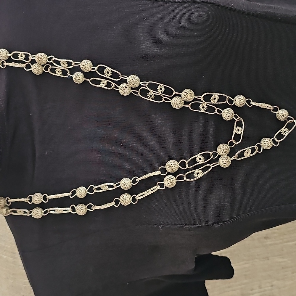 Vintage Mexican Wedding Necklace Silver Tone Open Filigree